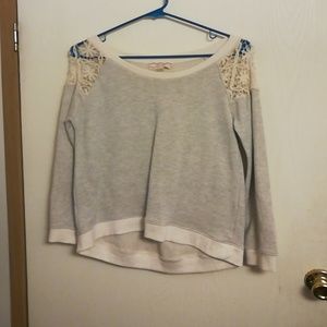 Gray sweater with crocheted shoulders